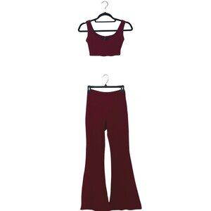 SHEIN Burgundy Ribbed Two-Piece Lounge Set | Size X-Small